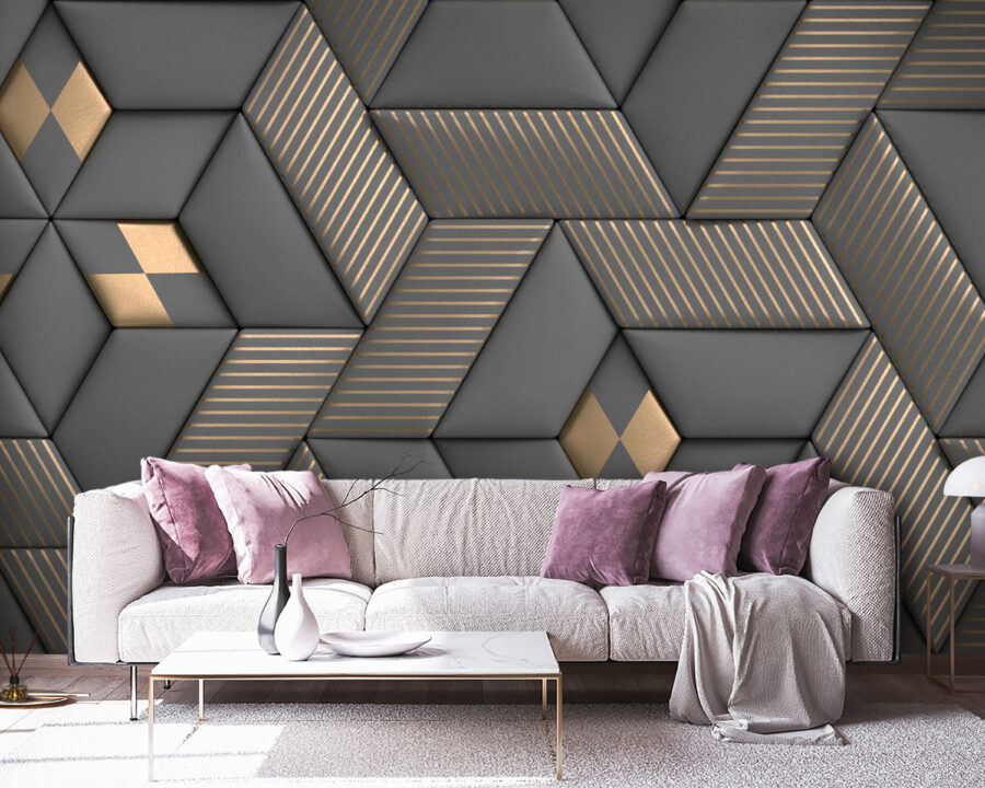 Geometrische elegantie in grijstinten en messing