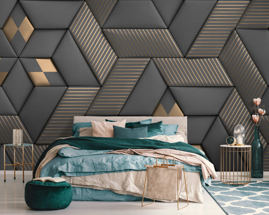Geometrische elegantie in grijstinten en messing