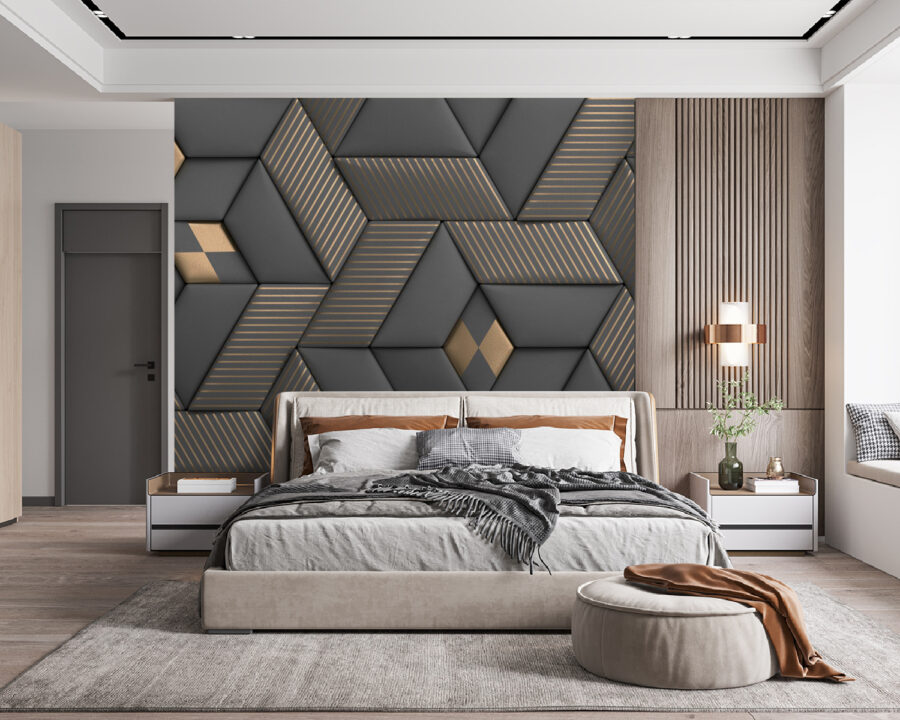 Geometrische elegantie in grijstinten en messing