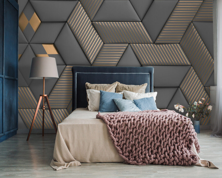 Geometrische elegantie in grijstinten en messing