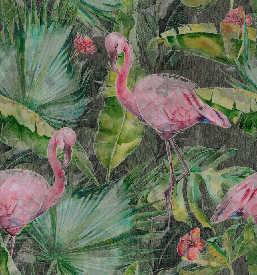 Roze flamingo en groene bladeren