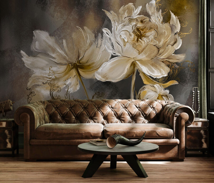 Schilderij van bloemen op een oppervlak