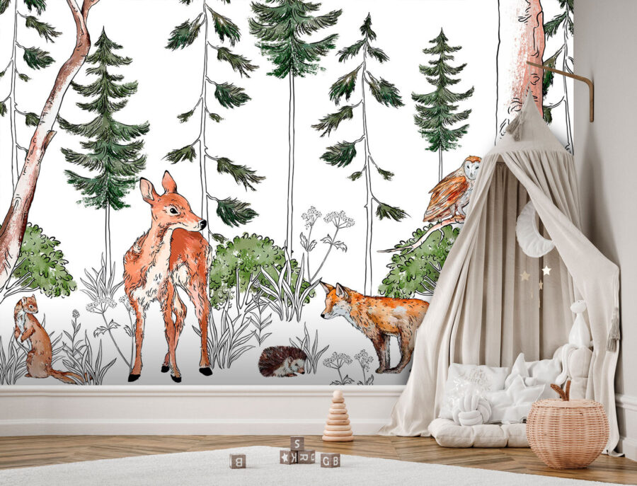 Groep dieren in een bos