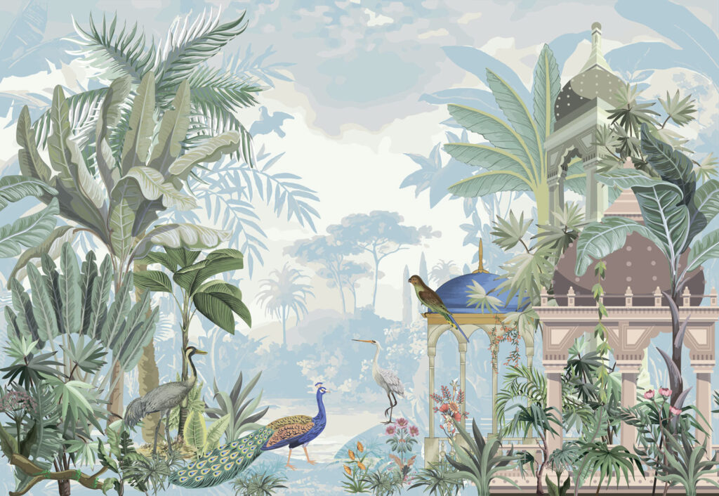 Muurschildering van vogels en planten Muurschildering van vogels en planten