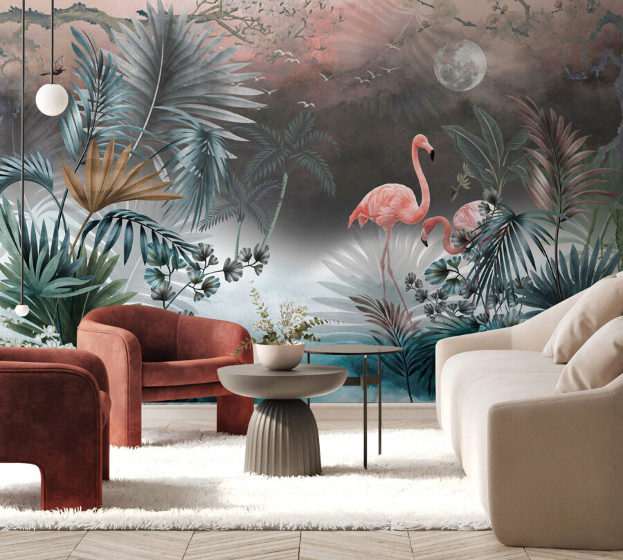 Schilderen van flamingo's en planten Schilderen van flamingo's en planten