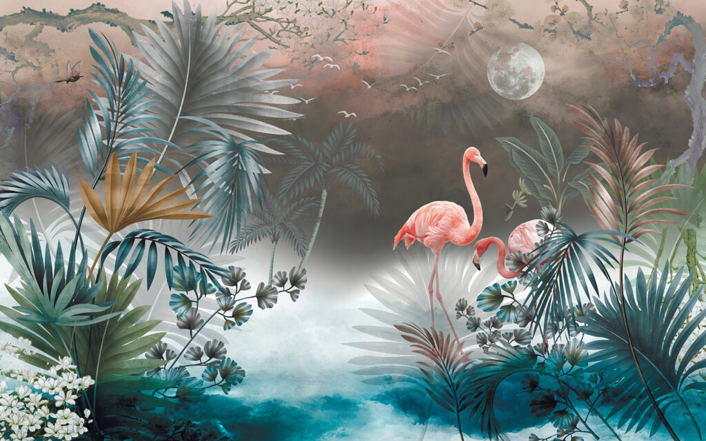 Schilderen van flamingo's en planten Schilderen van flamingo's en planten