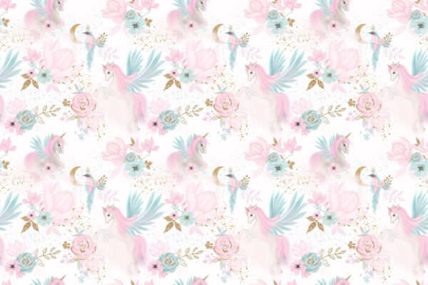 Patroon van roze en blauwe eenhoorns en bloemen Patroon van roze en blauwe eenhoorns en bloemen