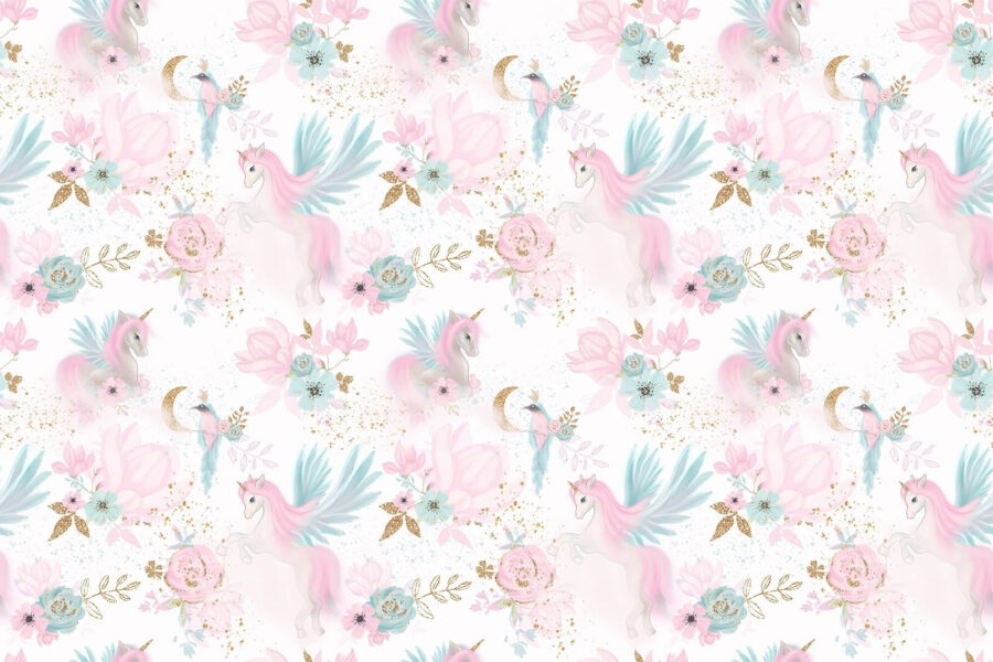 Patroon van roze en blauwe eenhoorns en bloemen Patroon van roze en blauwe eenhoorns en bloemen