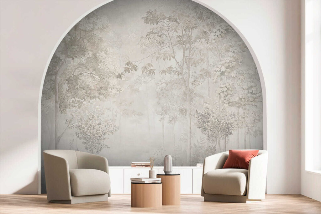 Wallpaper with trees and plants