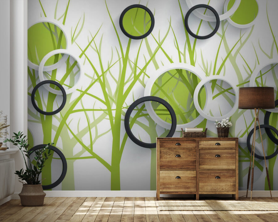 Behang met cirkels en bomen