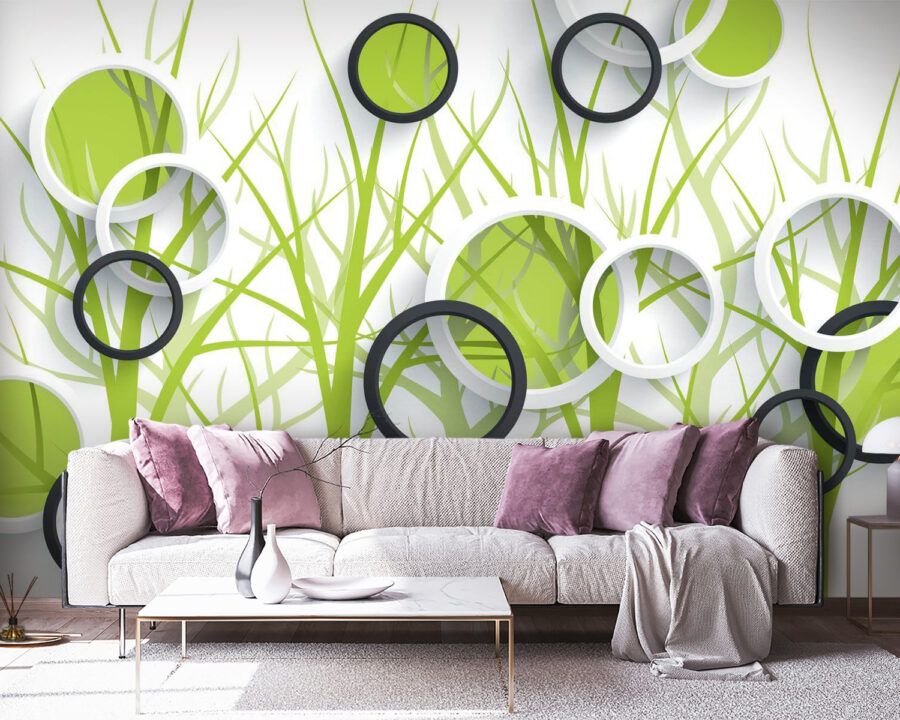 Behang met cirkels en bomen