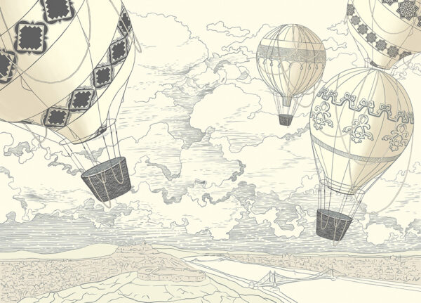 Groep heteluchtballonnen in de lucht Groep heteluchtballonnen in de lucht