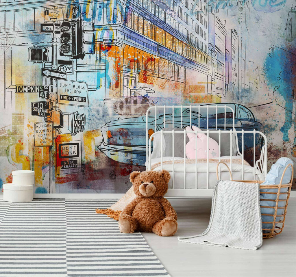 Drawing of a car on a street corner Drawing of a car on a street corner