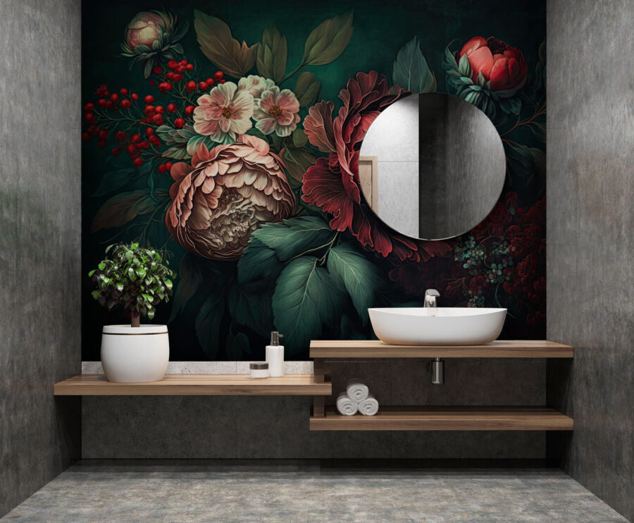 Schilderij van bloemen en bladeren