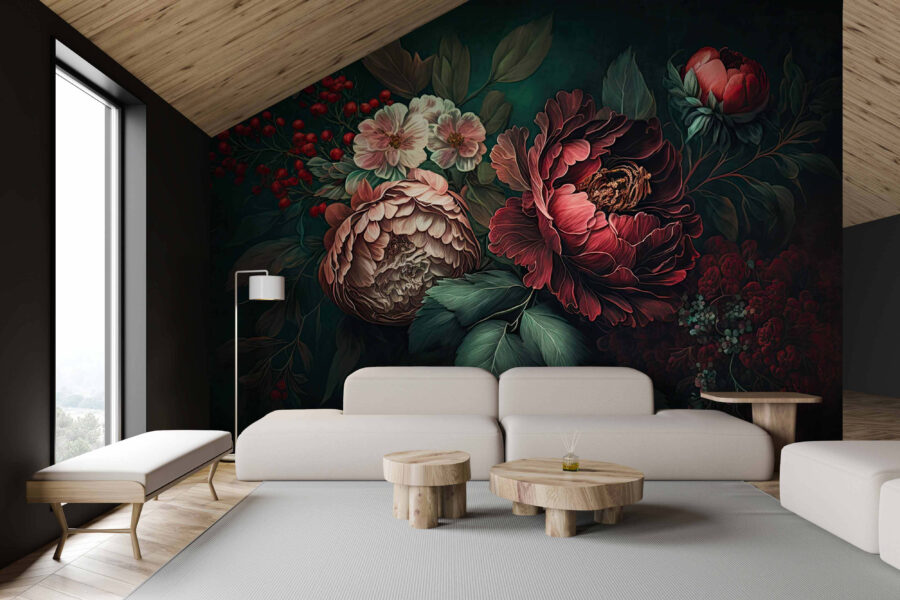 Schilderij van bloemen en bladeren