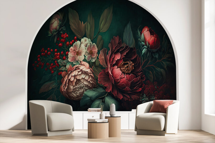 Schilderij van bloemen en bladeren