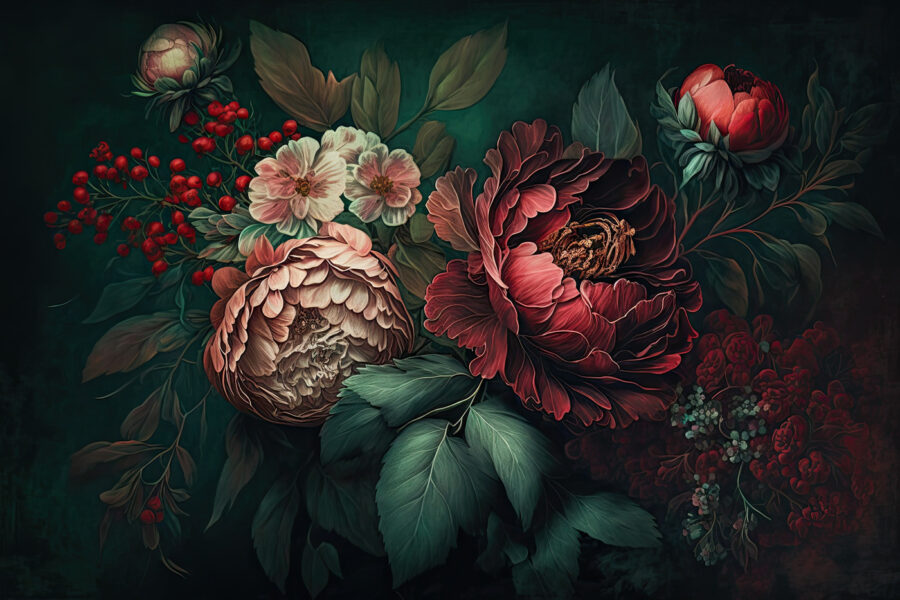 Schilderij van bloemen en bladeren