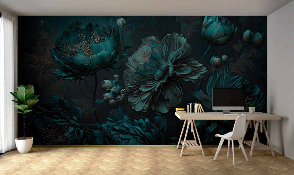 u75411piw1 1024x611 - Elegant groenblauw bloemstuk op canvas