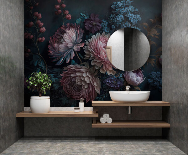 Schilderij van bloemen op een donkere achtergrond Schilderij van bloemen op een donkere achtergrond