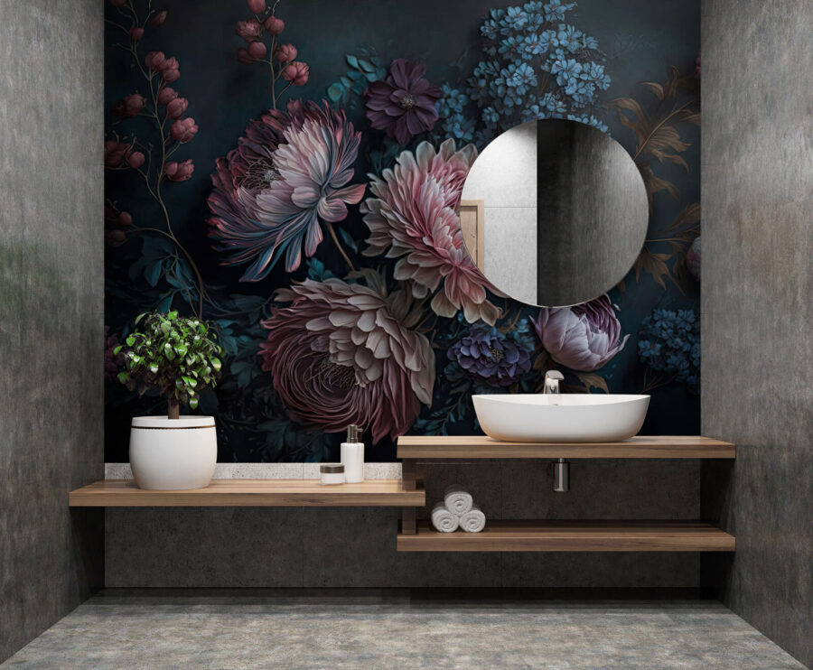 Schilderij van bloemen op een donkere achtergrond Schilderij van bloemen op een donkere achtergrond