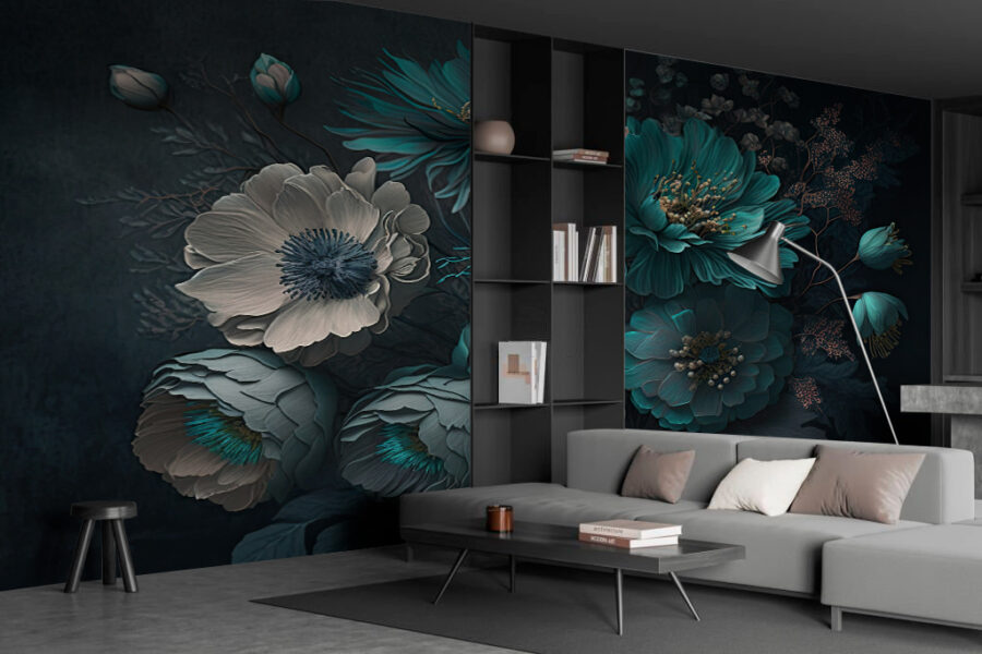 Elegant bloemstuk in koele tinten.