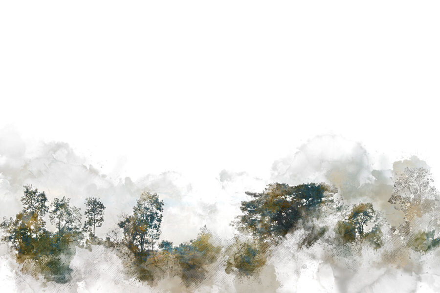 Aquarel van bomen en wolken