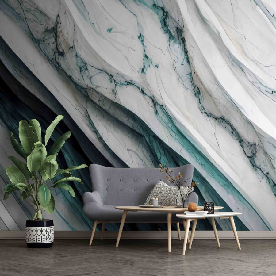 Golven met textuur in wit en groenblauw. Golven met textuur in wit en groenblauw.