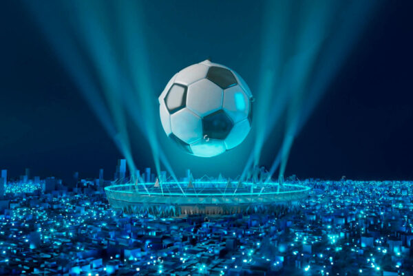 Voetbal boven een stadion Voetbal boven een stadion