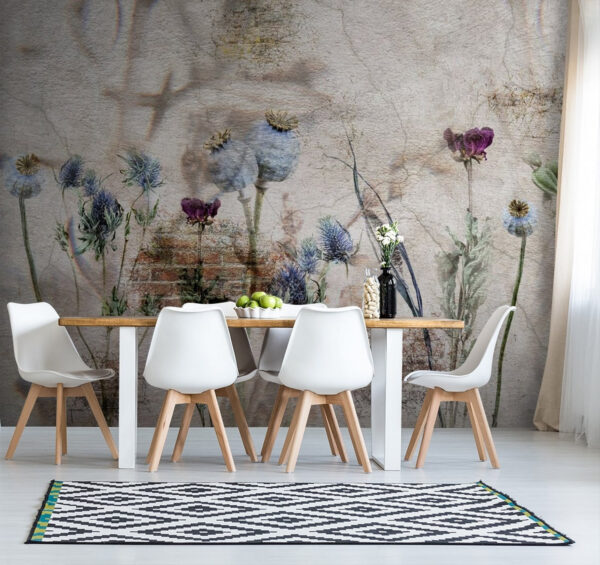 Muur met bloemen en een bakstenen muur Muur met bloemen en een bakstenen muur