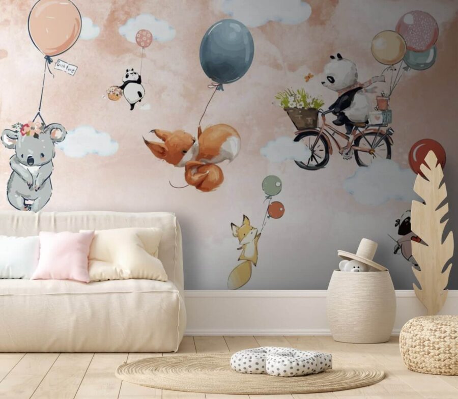 Cartoon dieren vliegen met ballonnen