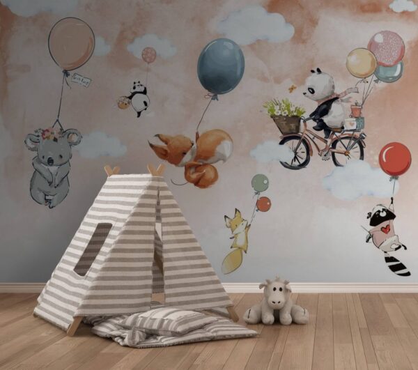 Cartoon dieren vliegen met ballonnen Cartoon dieren vliegen met ballonnen