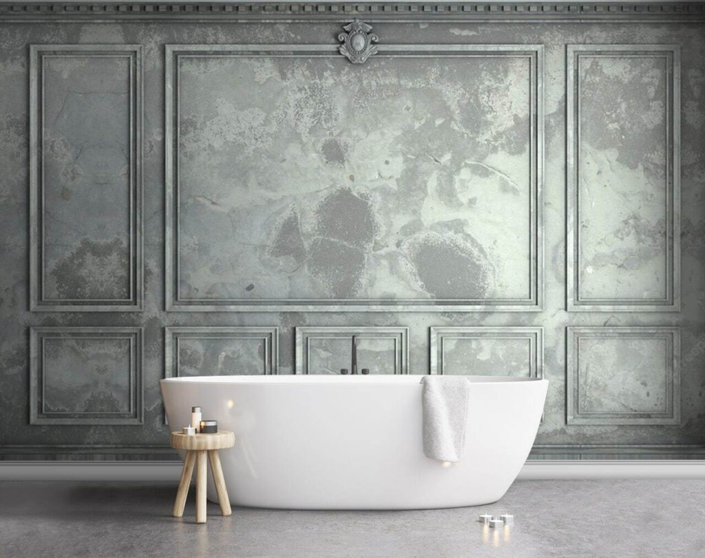 Grey wall with square tiles