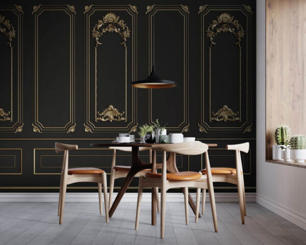 Elegant black panels with ornate accents