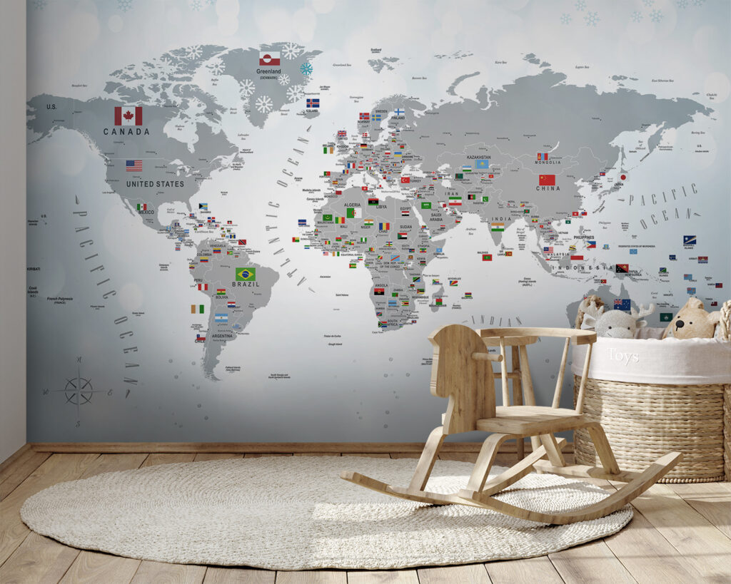 Map of the world with flags