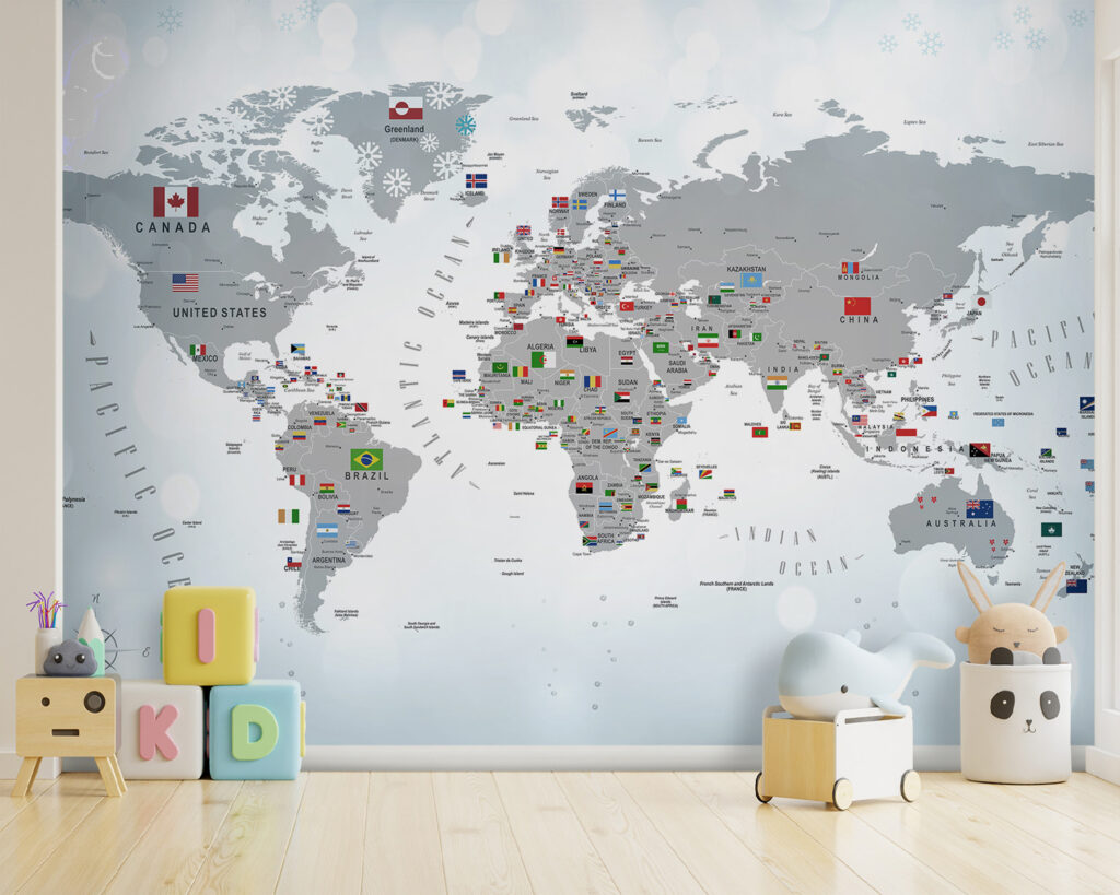 Map of the world with flags