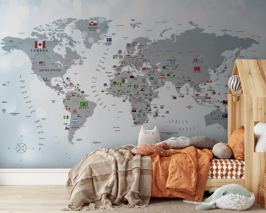 Map of the world with flags