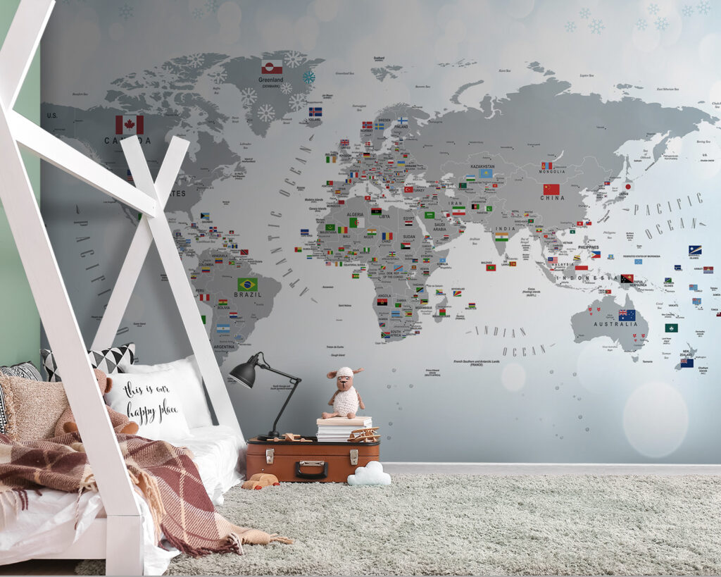 Map of the world with flags