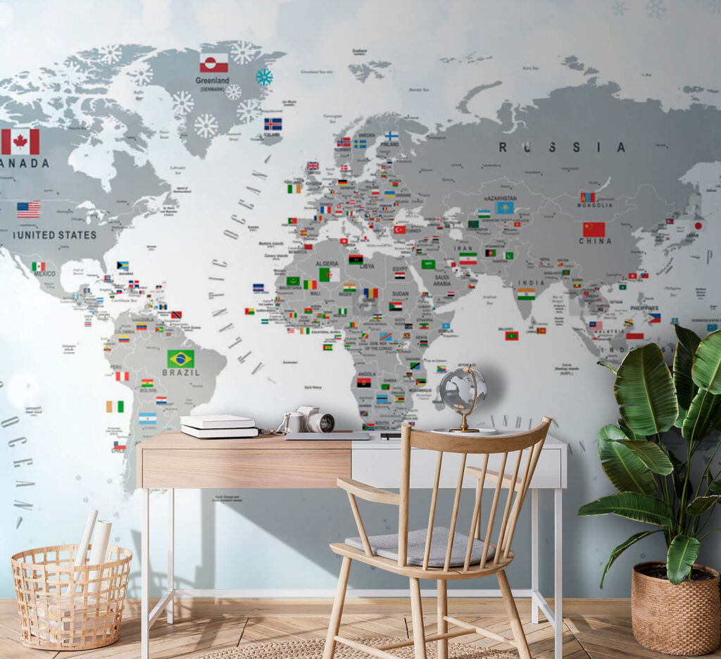 Map of the world with flags