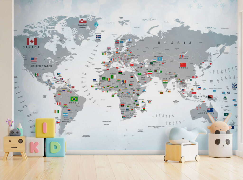 Map of the world with flags