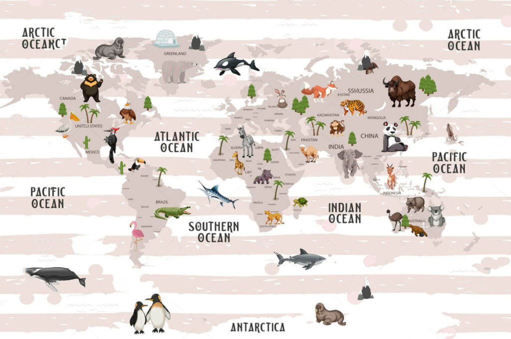 Wereldkaart met dieren u72580p 1024x680 - Wereldkaart met dieren - tegory