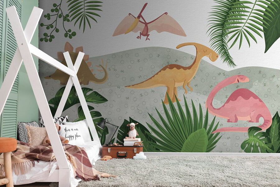 Groep dinosaurussen met bladeren