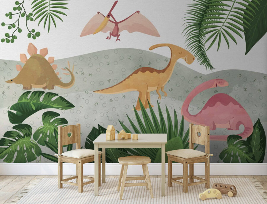 Groep dinosaurussen met bladeren