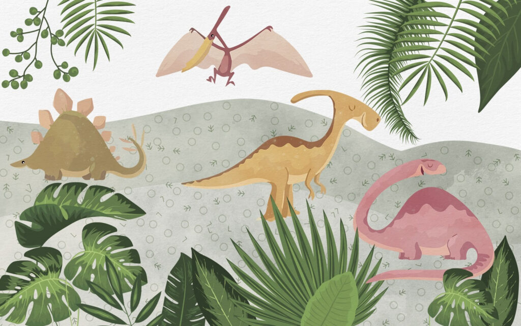 Groep dinosaurussen met bladeren Groep dinosaurussen met bladeren