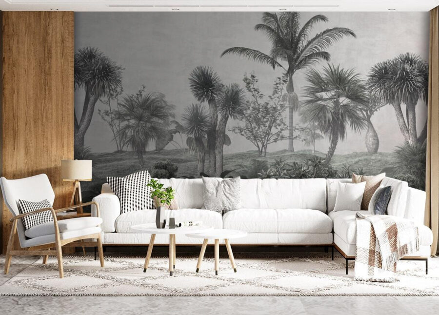 Landschap met palmbomen en struiken