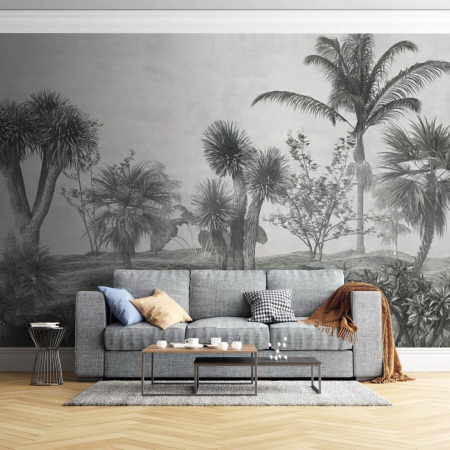 Landschap met palmbomen en struiken