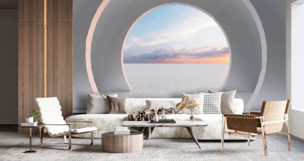 Witte kamer met een ronde deuropening Witte kamer met een ronde deuropening