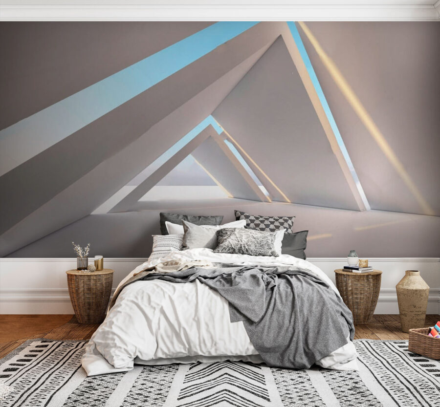 Witte kamer met driehoekige vormen Witte kamer met driehoekige vormen