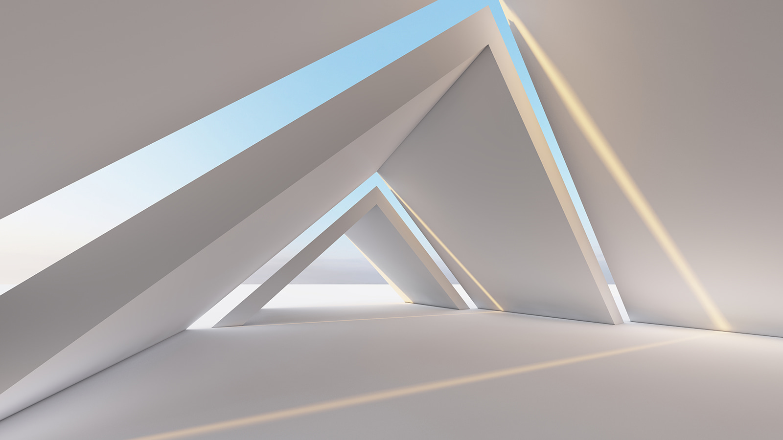 White room with triangular shapes White room with triangular shapes