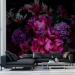 Fotobehang Groep bloemen op zwarte achtergrond