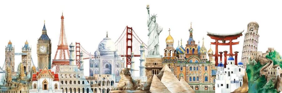 Aquarel van een beroemd monument